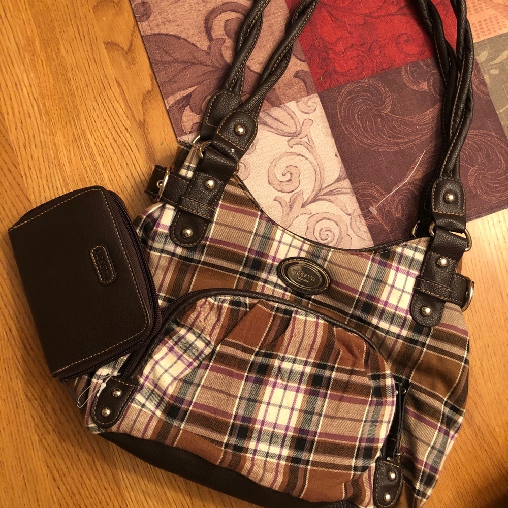 Plaid rosetti purse with wallet
